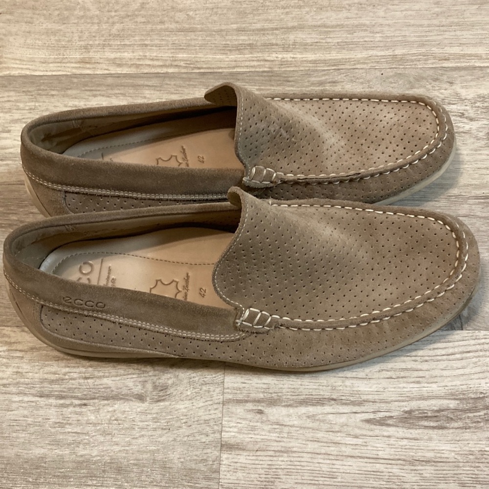 Ecco Driving Loafers Tan Suede Leather Slip On Shoes … Gem